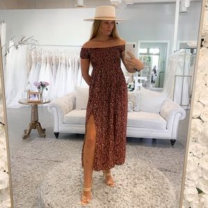 Off the shoulder Double leg slit Midi dress